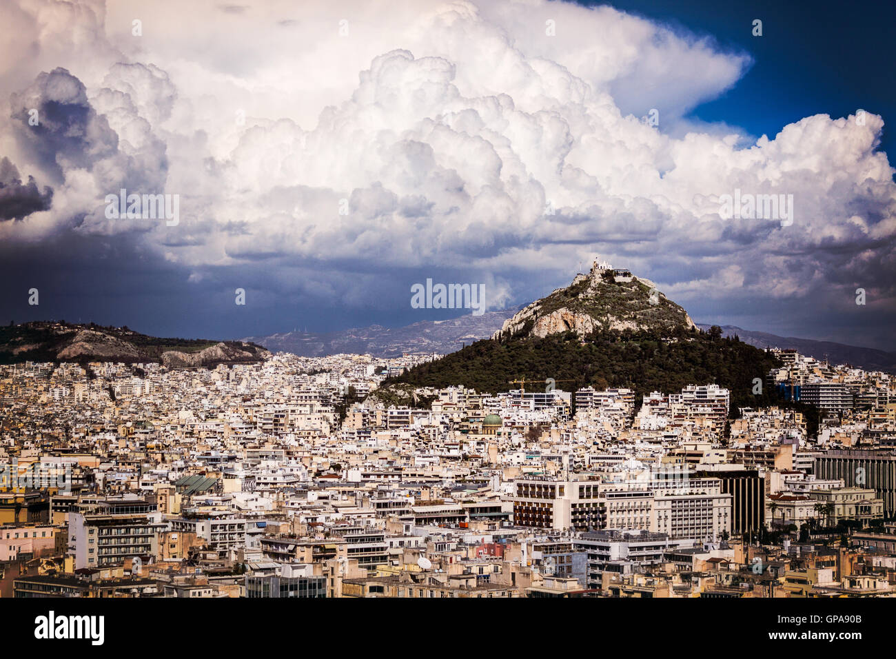 Cloudy day over Athens Stock Photo