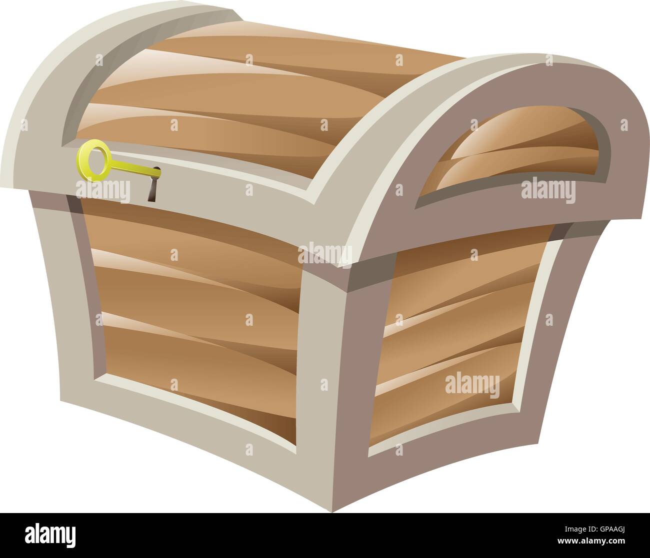 Illustration of Brown Wooden Treasure Chest and Golden Key isolated on