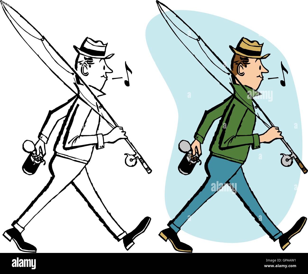 Fisherman with fishing rod. Stock Vector