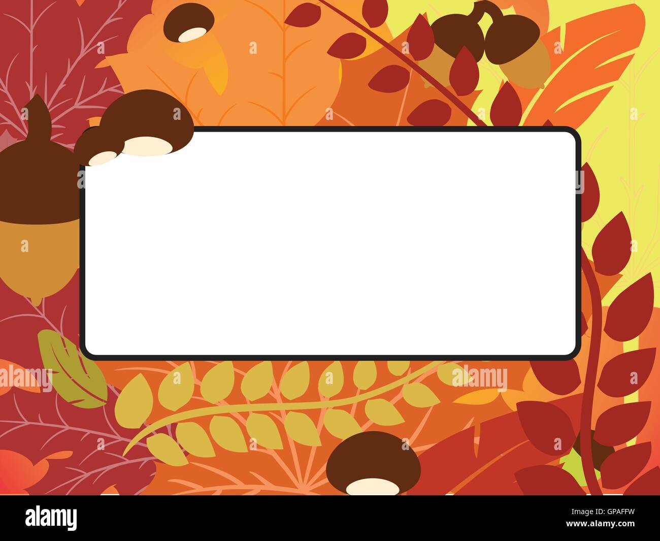 Fall leaves, acorn and chestnut frame with blank space background. Stock Vector