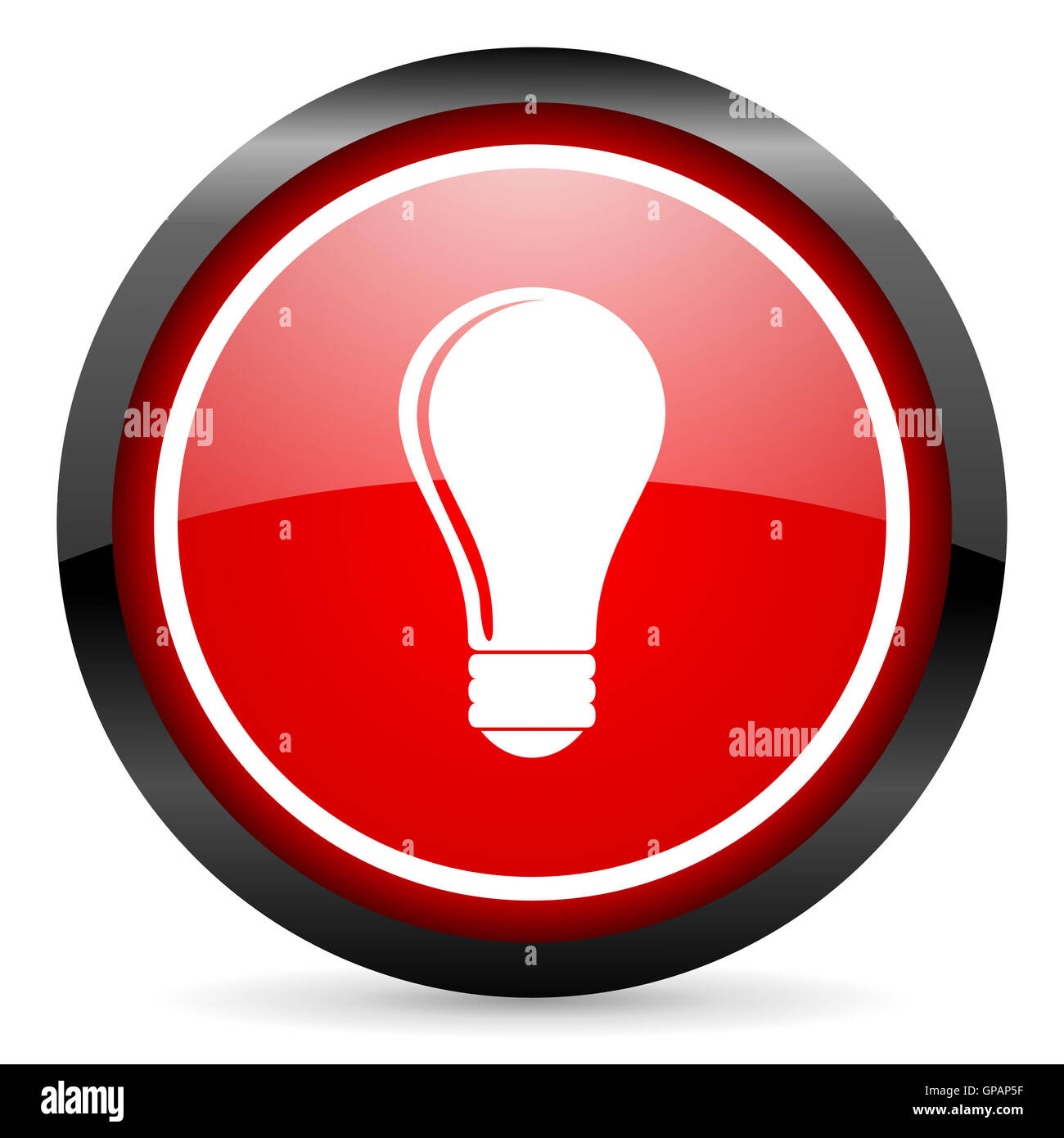 light bulb round red glossy icon on white background Stock Photo - Alamy