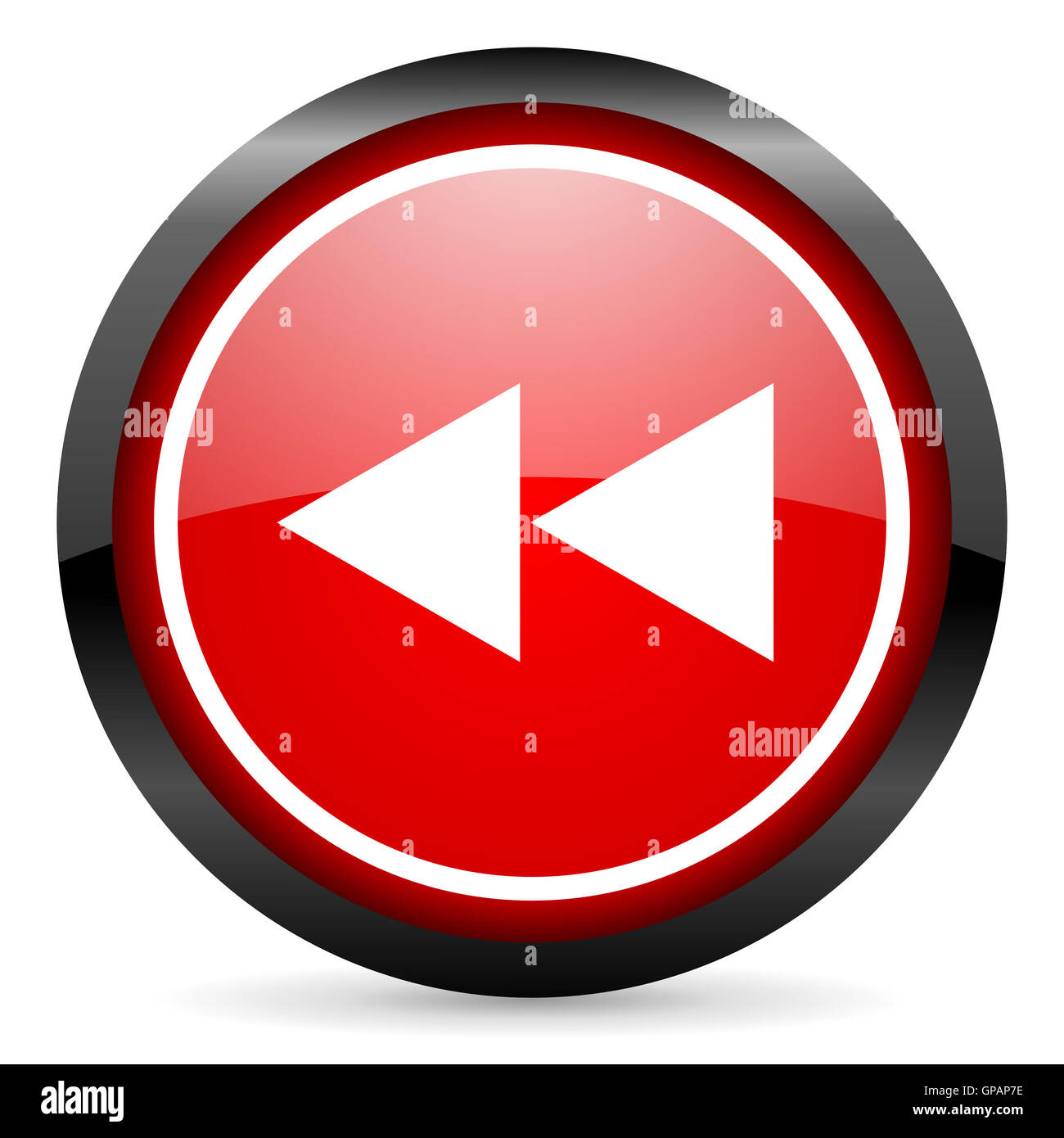 scroll round red glossy icon on white background Stock Photo - Alamy