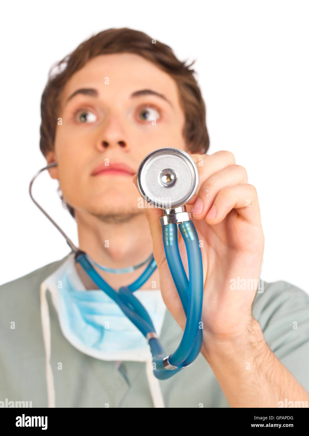 Young doctor listening to stethoscope Stock Photo Alamy