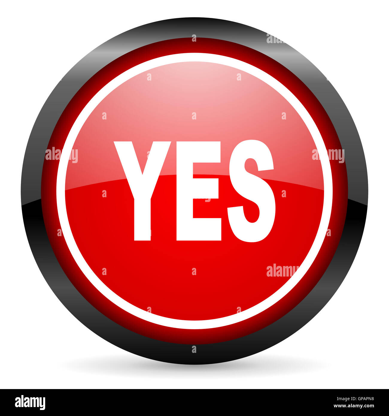 yes round red glossy icon on white background Stock Photo - Alamy