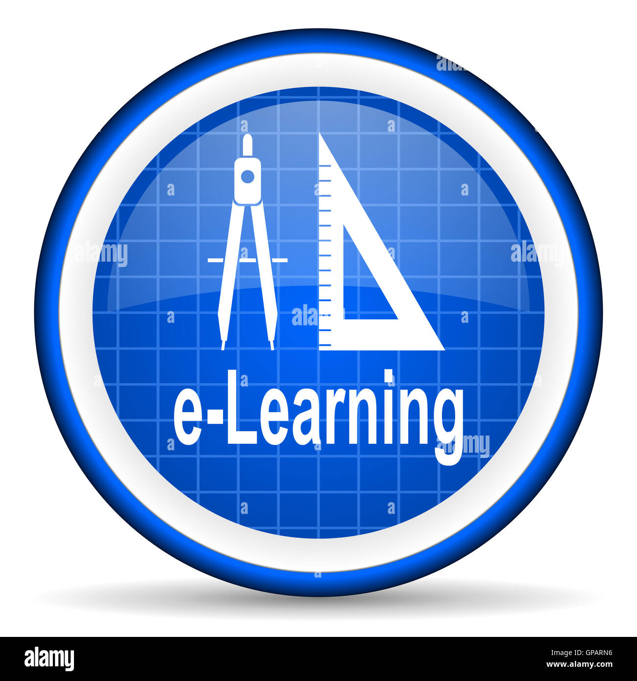 e-learning blue glossy icon on white background Stock Photo - Alamy