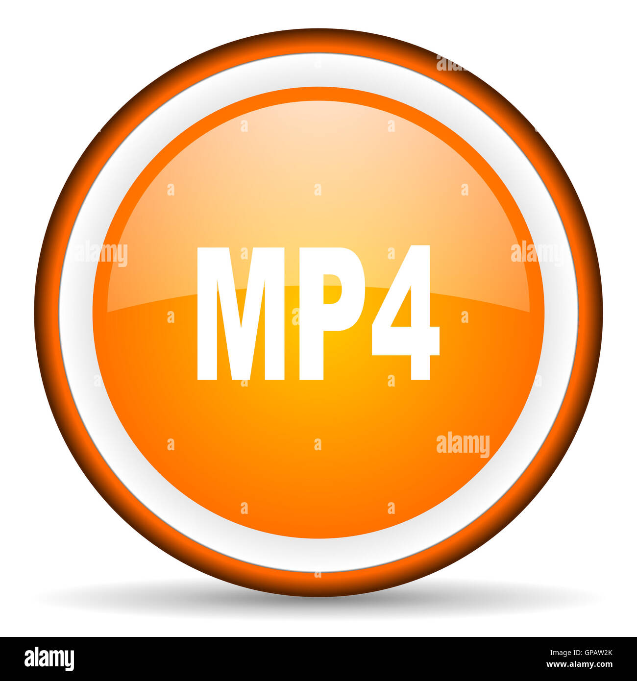 mp4 orange glossy circle icon on white background Stock Photo