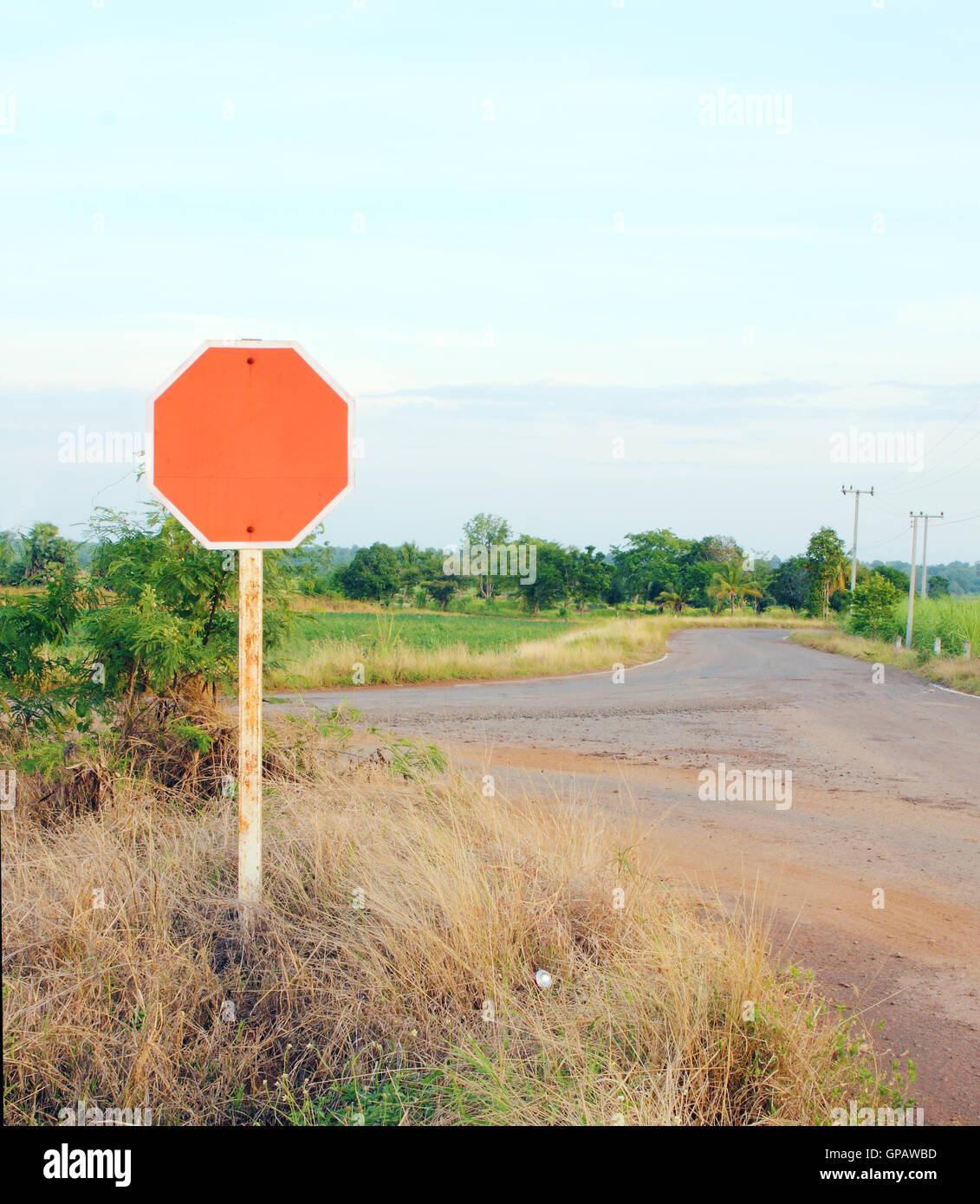 red blank sign in a country road Stock Photo Alamy