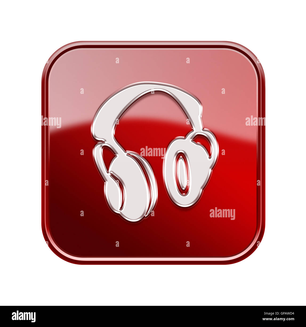 headphones icon glossy red, isolated on white background Stock Photo