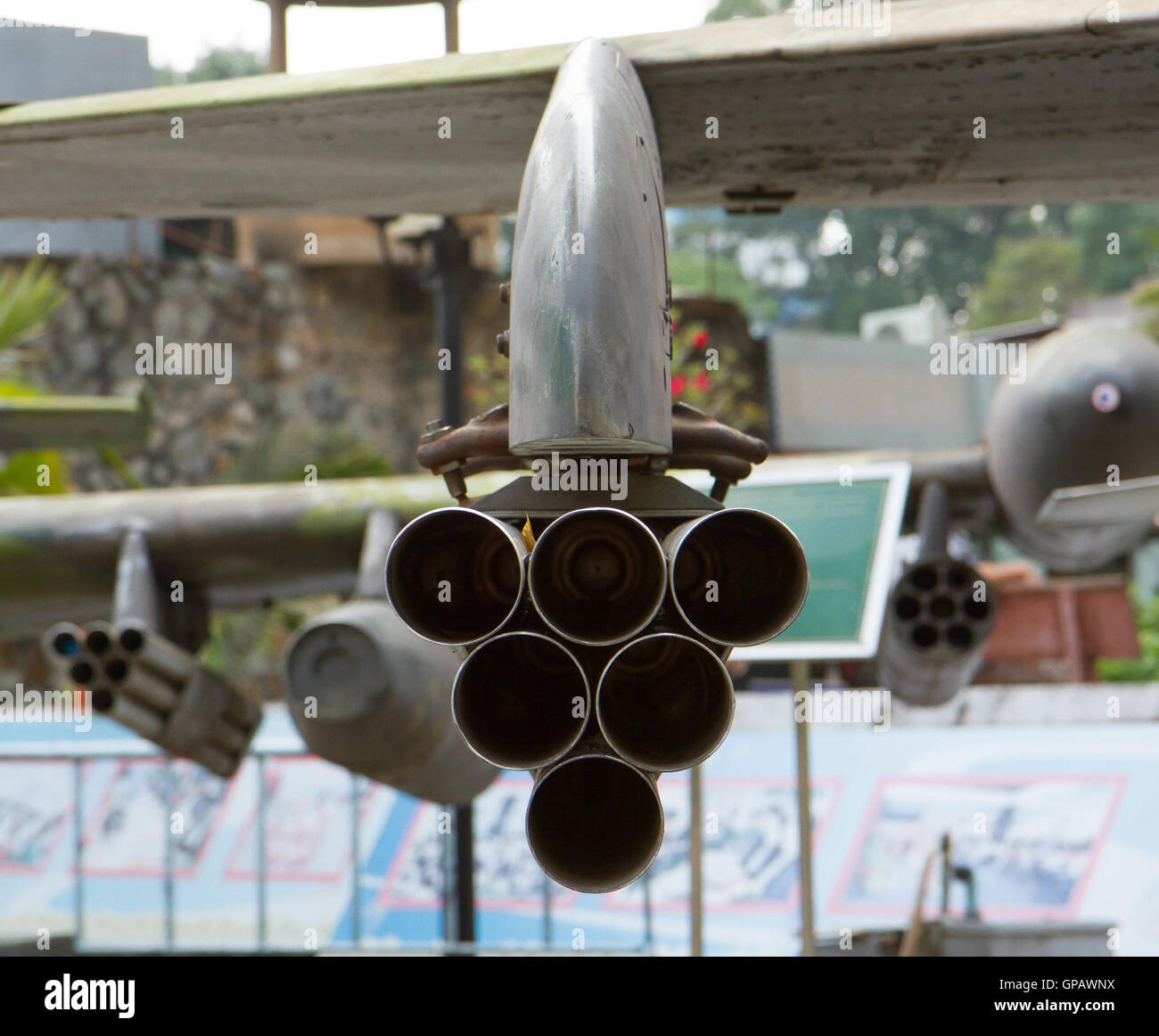 6tube rocket launcher on a military helicopter Stock Photo Alamy