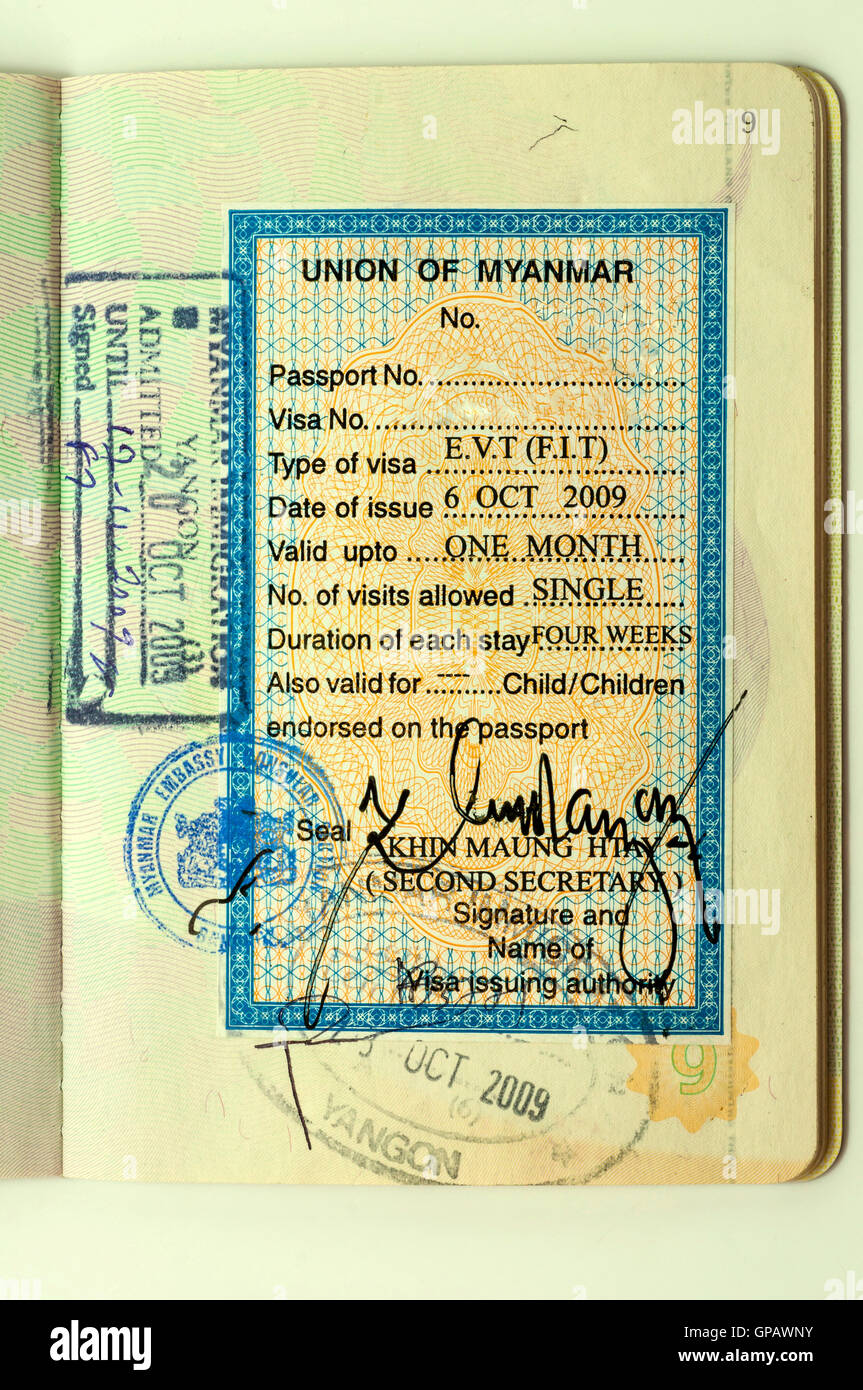 Myanmar or Burma visa Stock Photo - Alamy