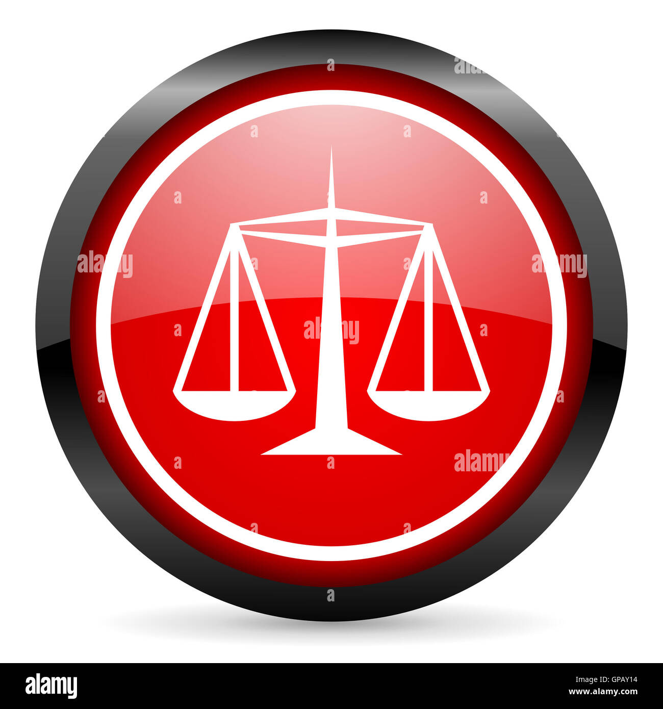 justice round red glossy icon on white background Stock Photo - Alamy