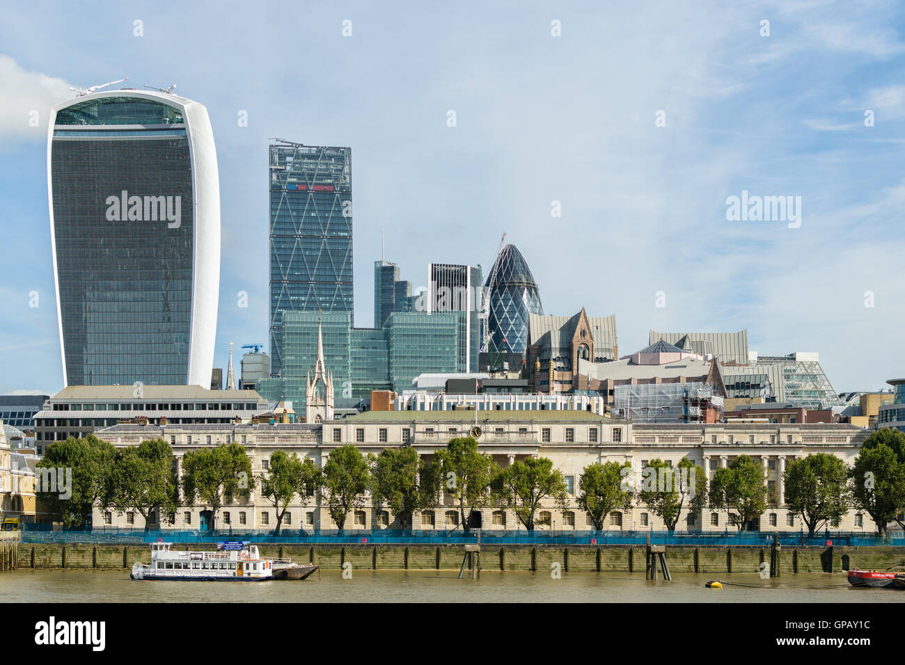 London, UK - 31 August 2016: City of London view from the river Thames. International business and banking district. Walkie Talk Stock Photo