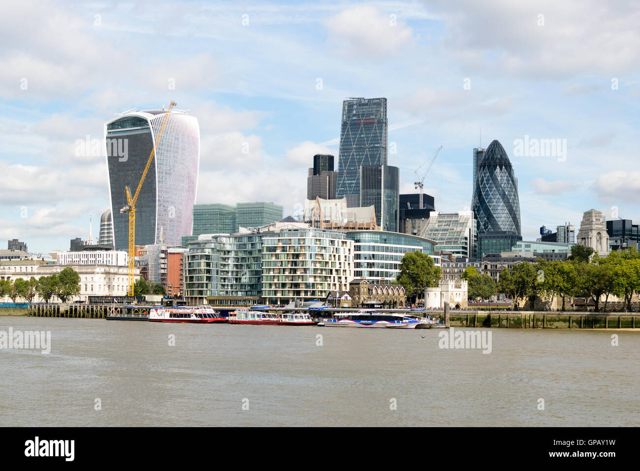 London, UK - 31 August 2016: City of London view from the river Thames. International business and banking district. Stock Photo