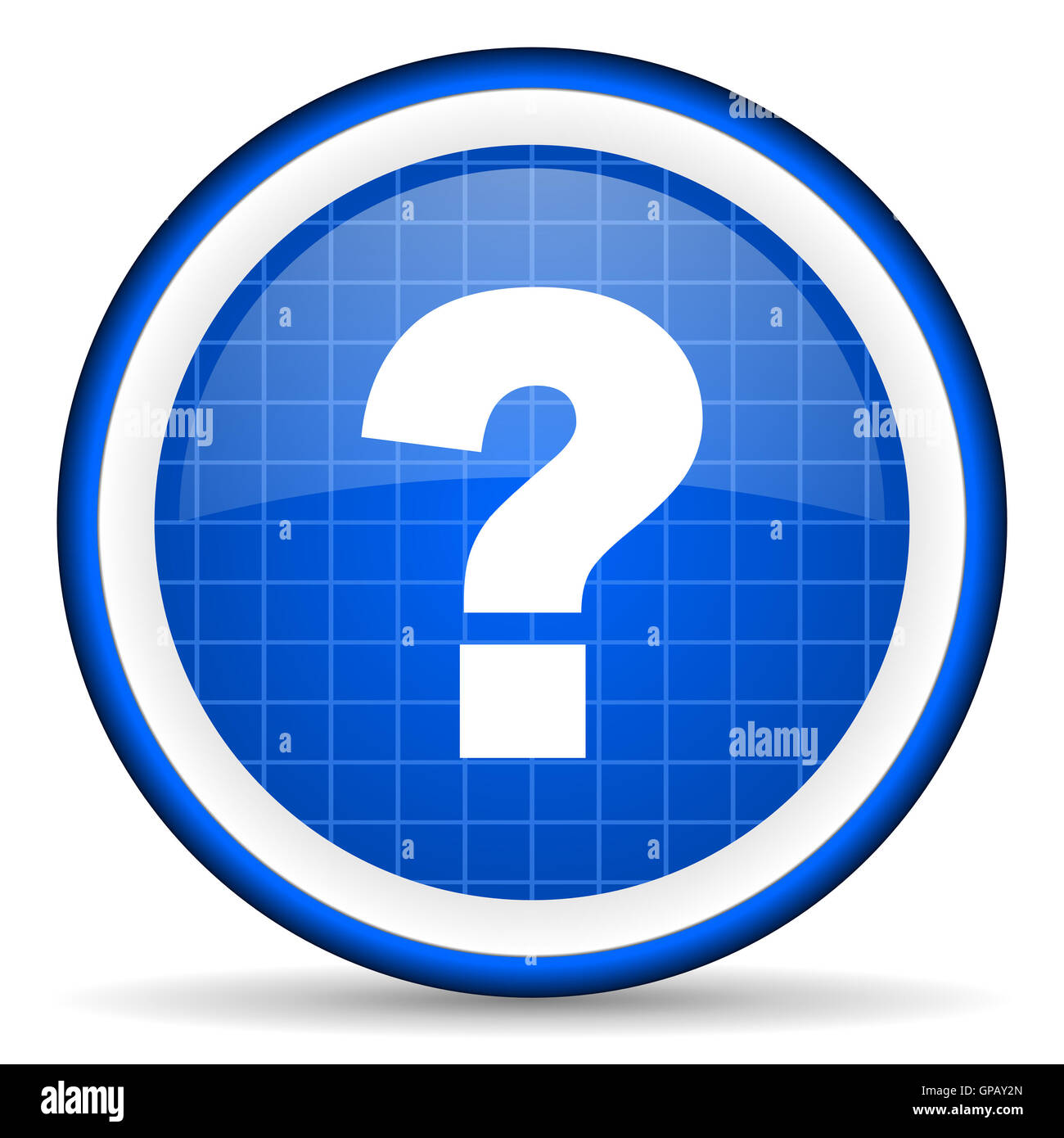 question mark blue glossy icon on white background Stock Photo - Alamy