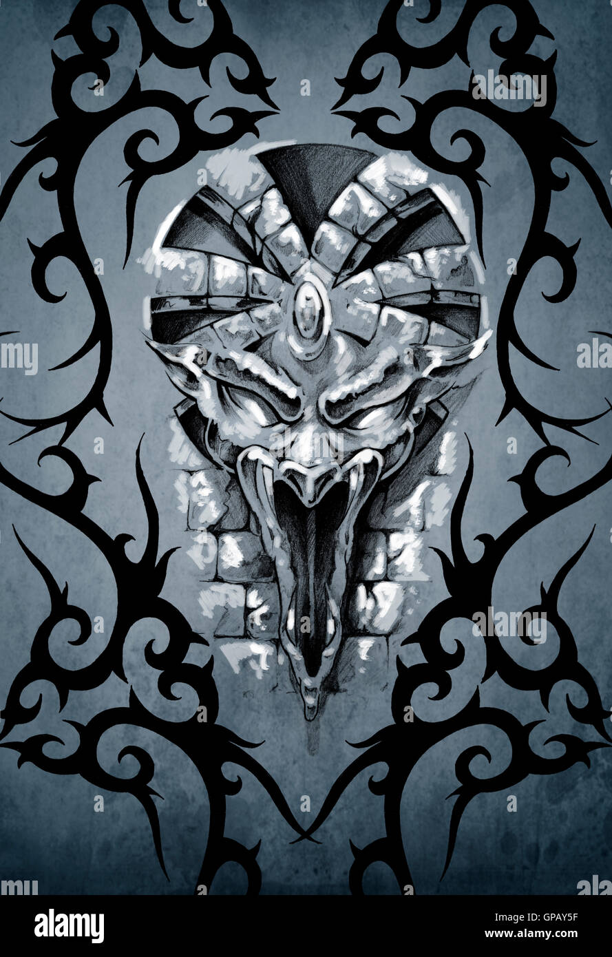 Gargoyle, fantasy illustration, tattoo concept Stock Photo