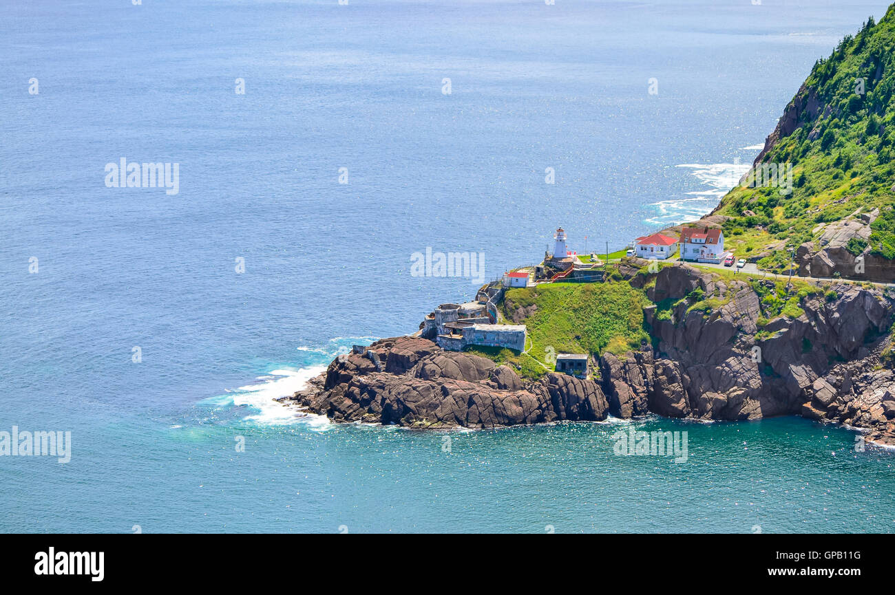 Sunny summer day over the coastline and cliffs of National Historic Site of Canada, Fort Amherst in St John's Newfoundland. Stock Photo