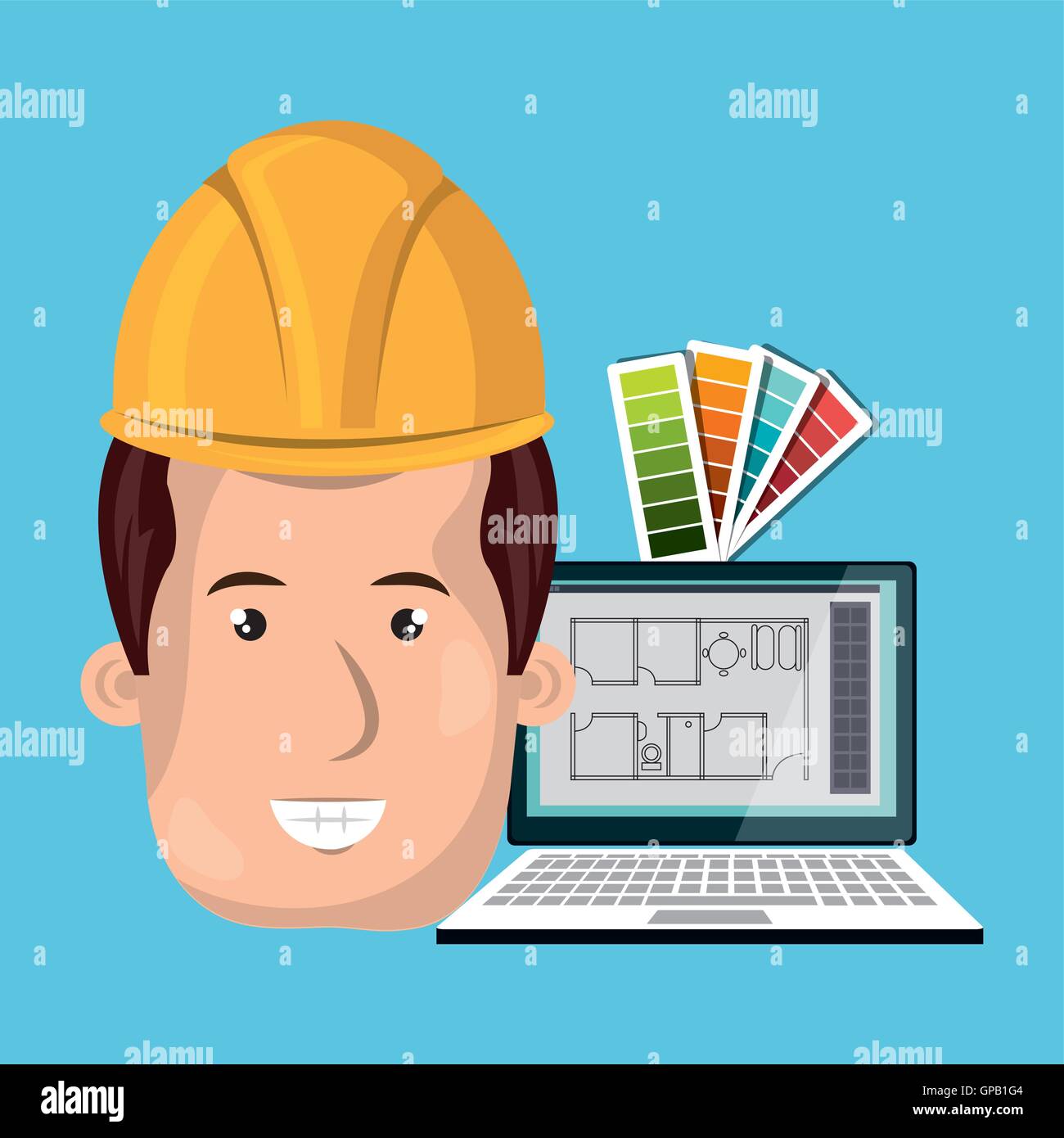 man architect laptop Stock Vector