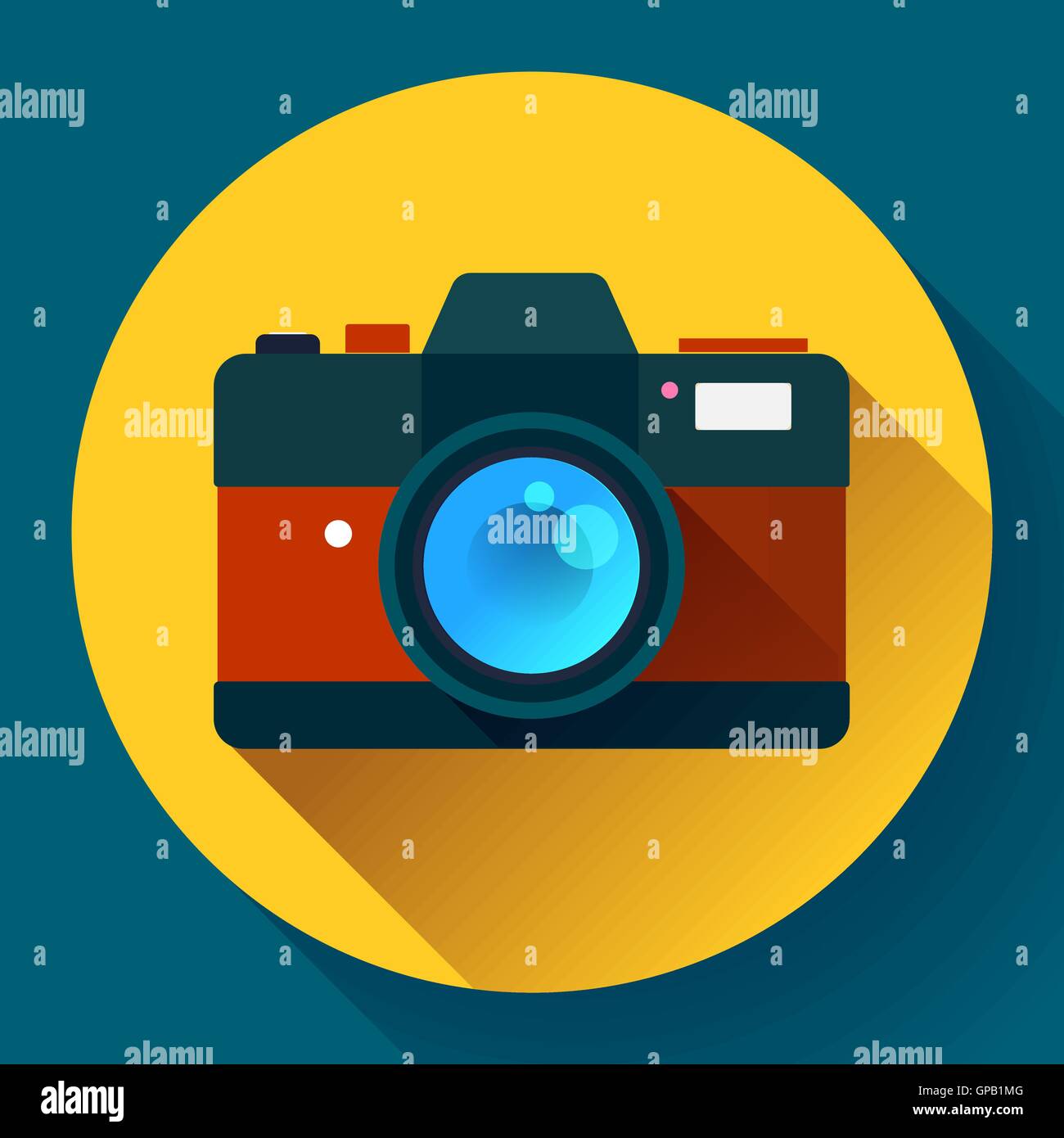Vintage photo camera icon with long shadow. Flat design style Stock ...