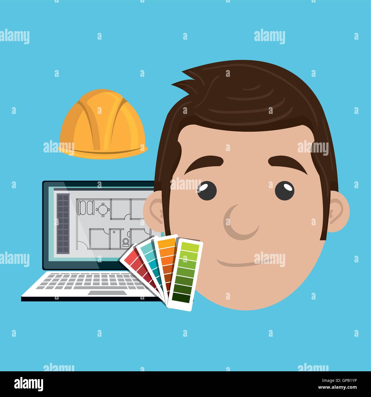 man architect laptop Stock Vector