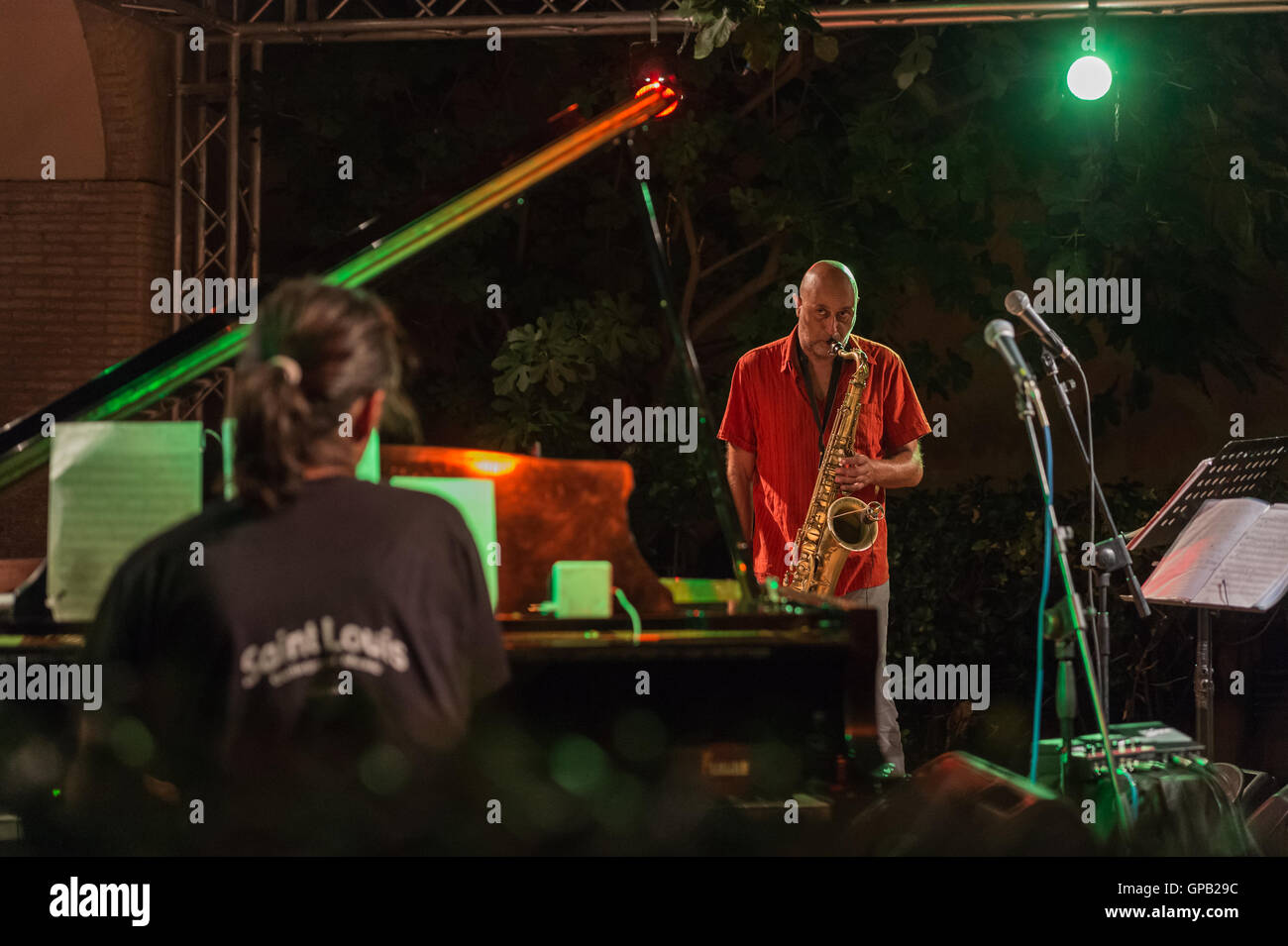 Rome, Italy. 02nd Sep, 2016. Alessandro Gwiss on piano and Marcello Allulli  on tenor sax during Susanna Stivali trio performed at the International  House of Women in Rome at the event 'Rome