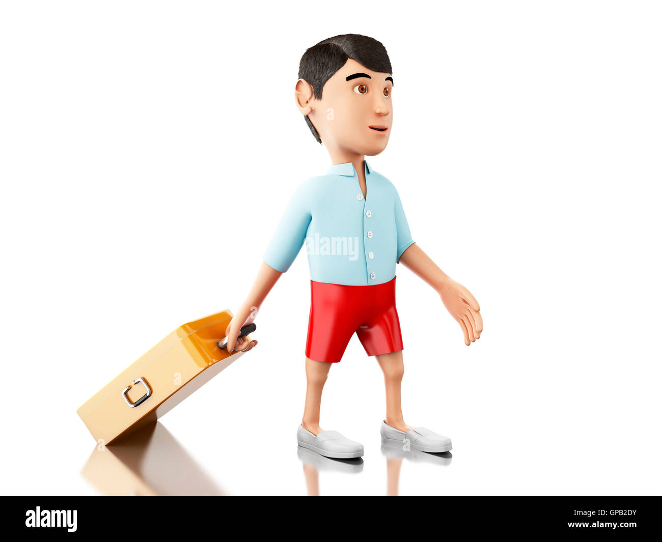 3d renderer image. Man with a suitcase goes on vacation. Travel concept ...