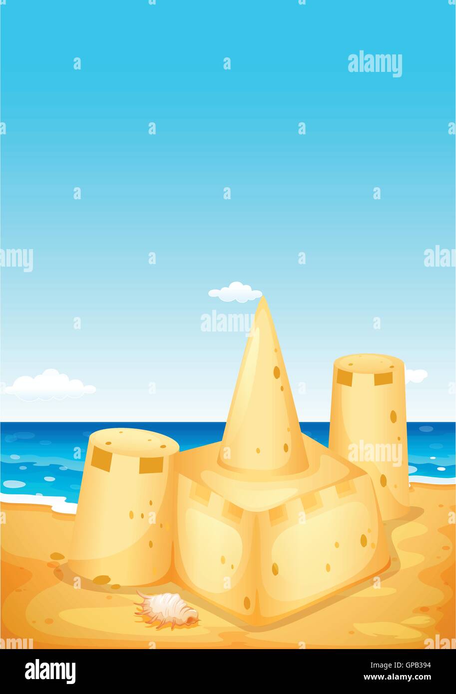Scene with sandcastle on the beach illustration Stock Vector Image ...