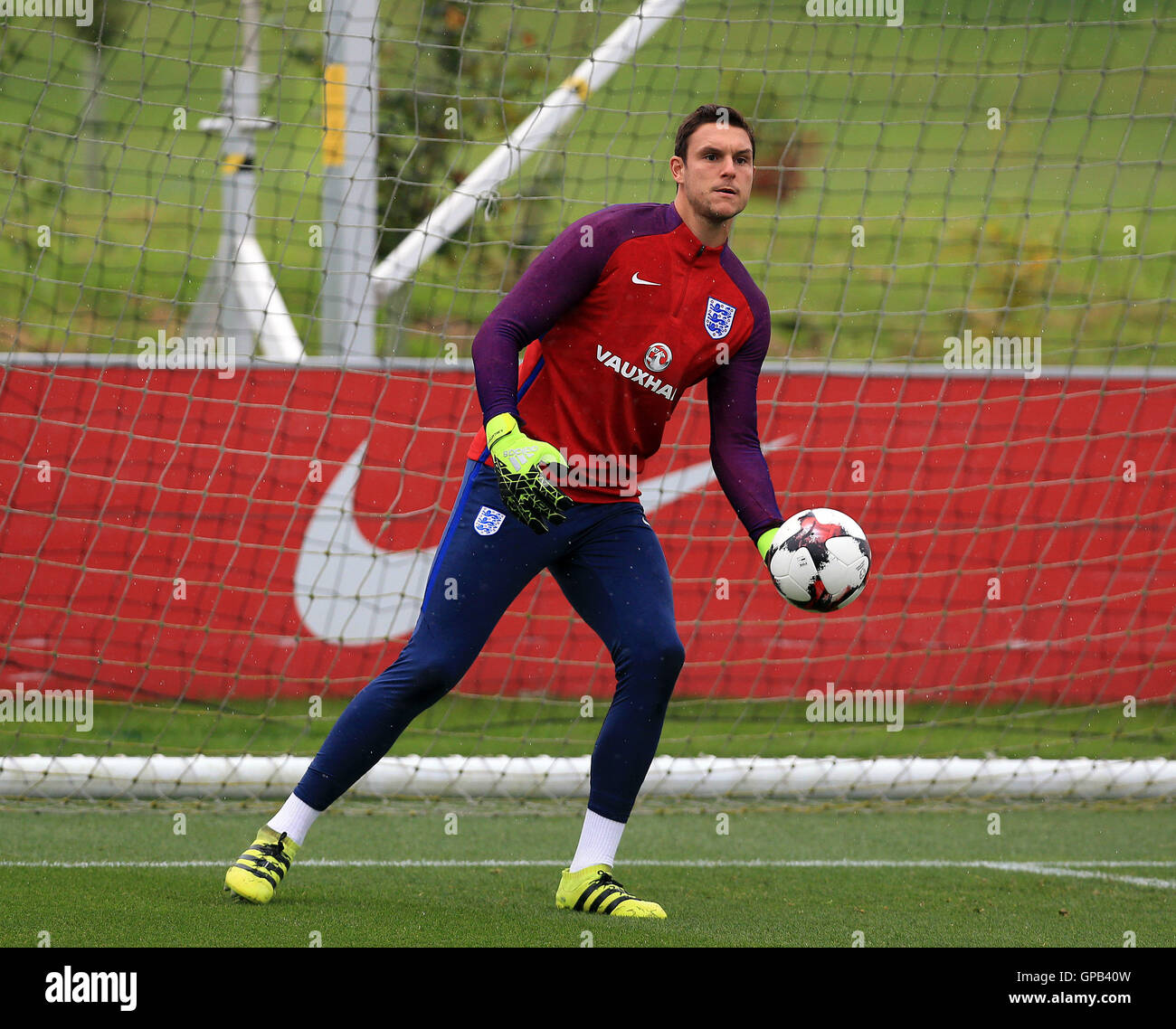 England goalkeeper Alex McCarthy during a training session at St George's Park, Burton. Stock Photo