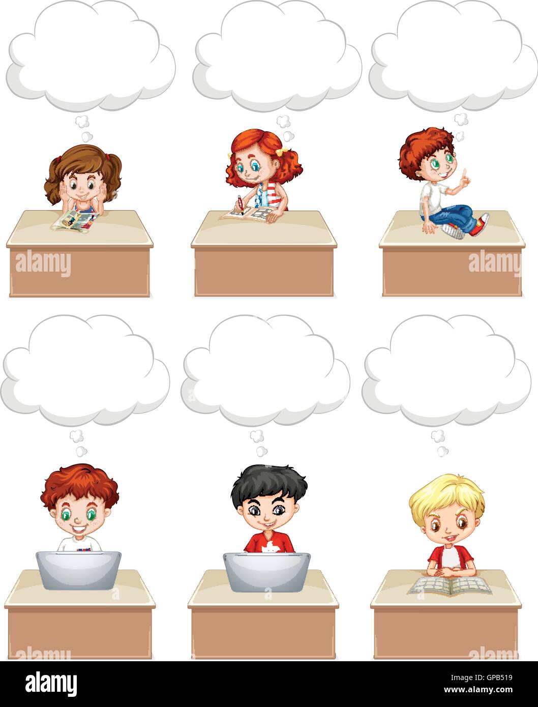 Students work on table illustration Stock Vector Image & Art - Alamy