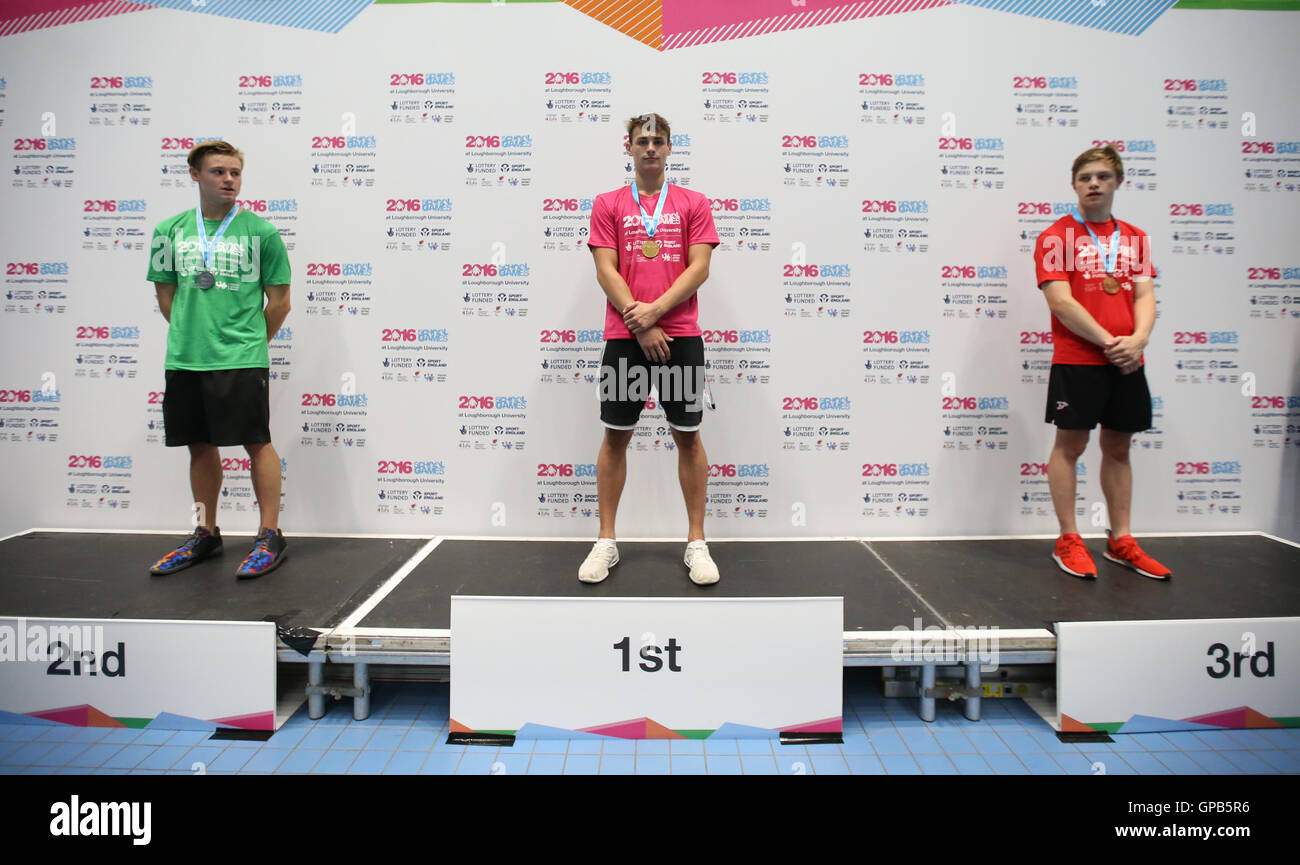 (left-right) Robbie Powell, Jacob Peters and Lewis Fraser on the podium during day three of the 2016 School Games at Pond's Forge, Sheffield. PRESS ASSOCIATION Photo. Picture date: Saturday September 3, 2016. Photo credit should read: Steven Paston/PA Wire Stock Photo