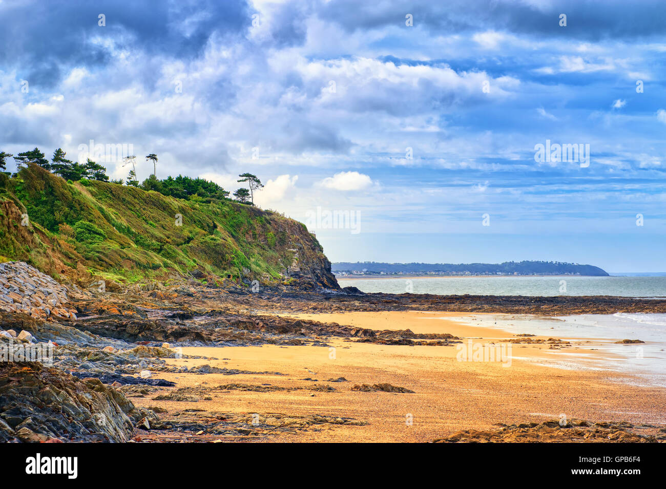 Desolated atlantic beach in Normandy by Granville, France Stock Photo