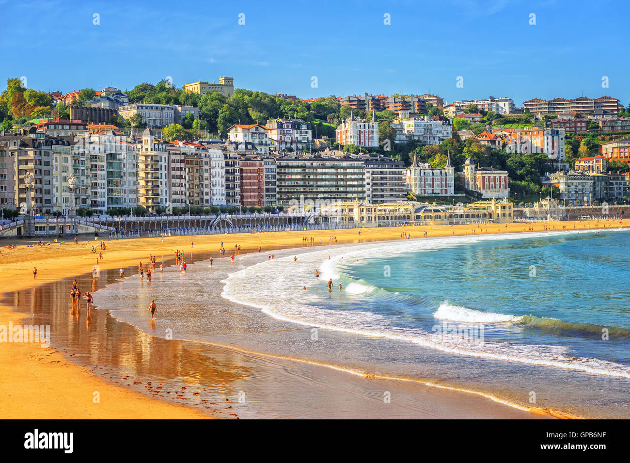 Sand beach in the town center of San Sebastian in Bay of Biscay, Spain