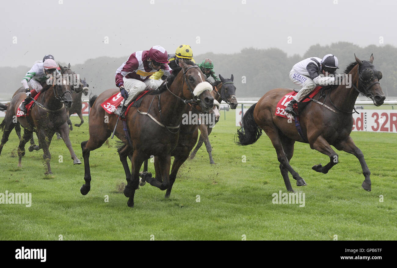 Soie D'Leau ridden by Tony Hamilton (left) wins the 32 Red Be Friendly Handicap at Haydock Racecouse. Stock Photo