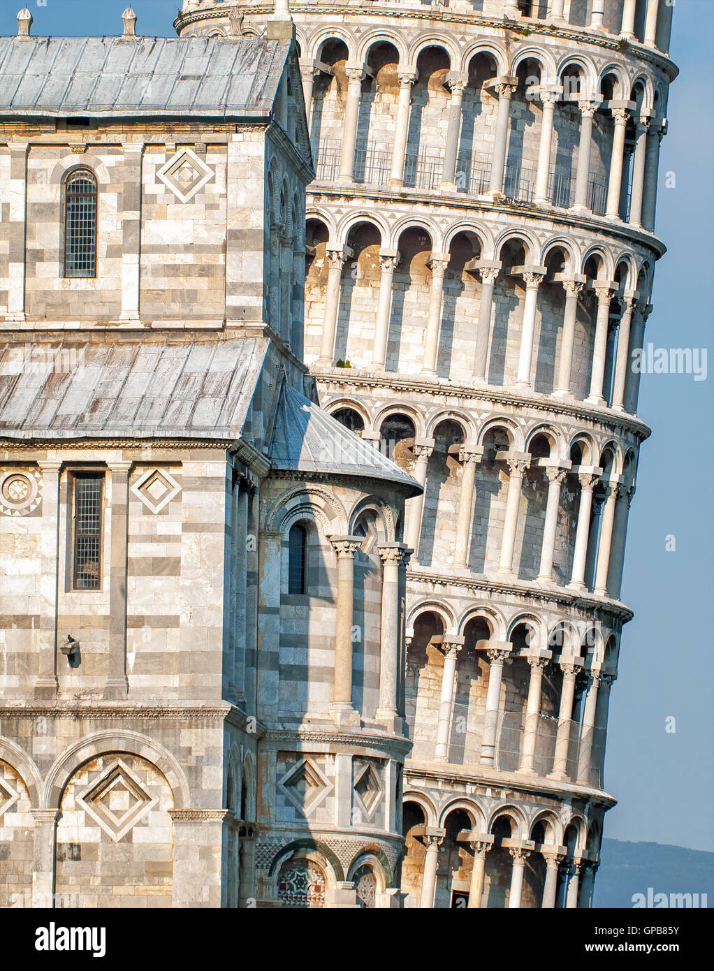 Detail view of the Leaning Tower of Pisa, Italy Stock Photo