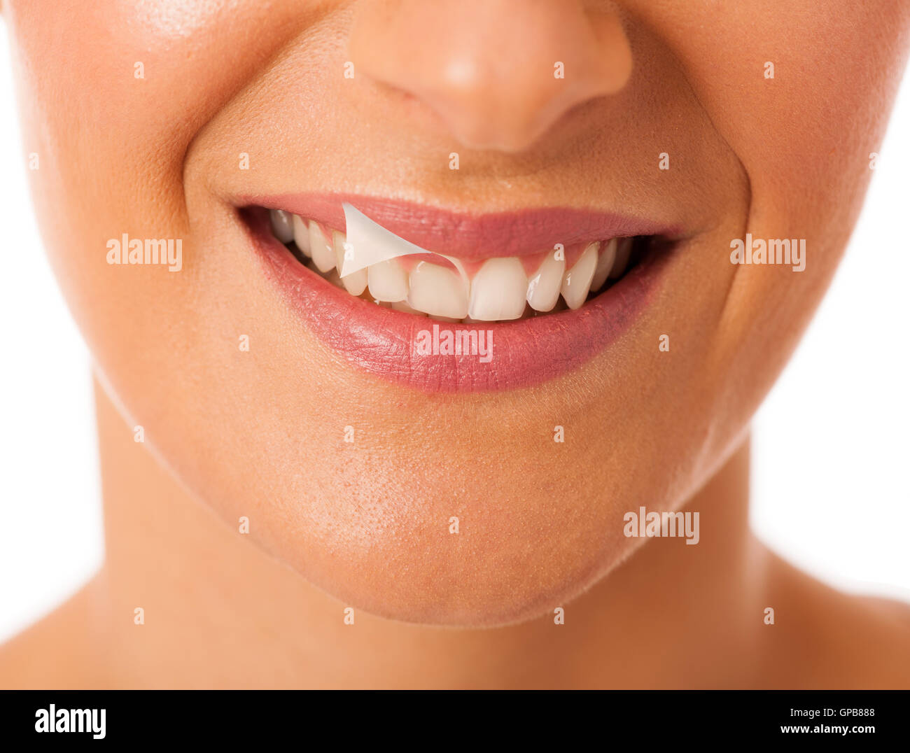 Clean healthy white teeth of smiling happy woman. Stock Photo