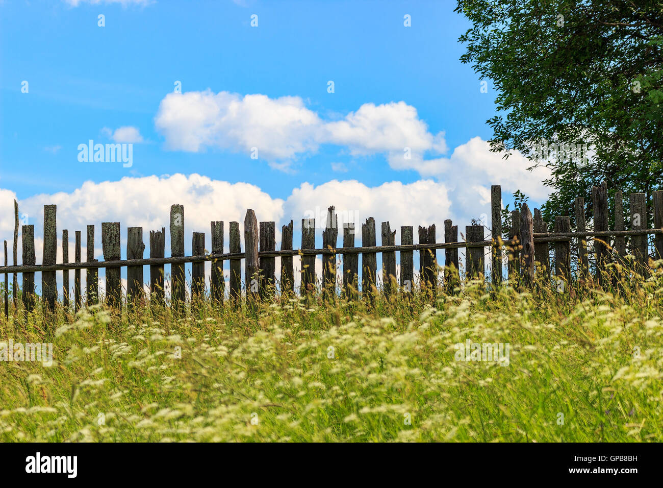 Landscape with an old fence Stock Photo - Alamy