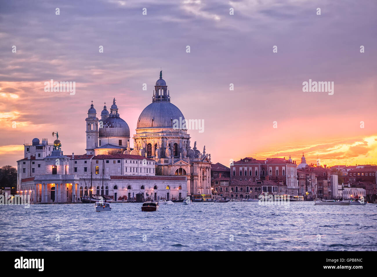 Santa Maria della Salute church on sunset, Venice, Italy Stock Photo