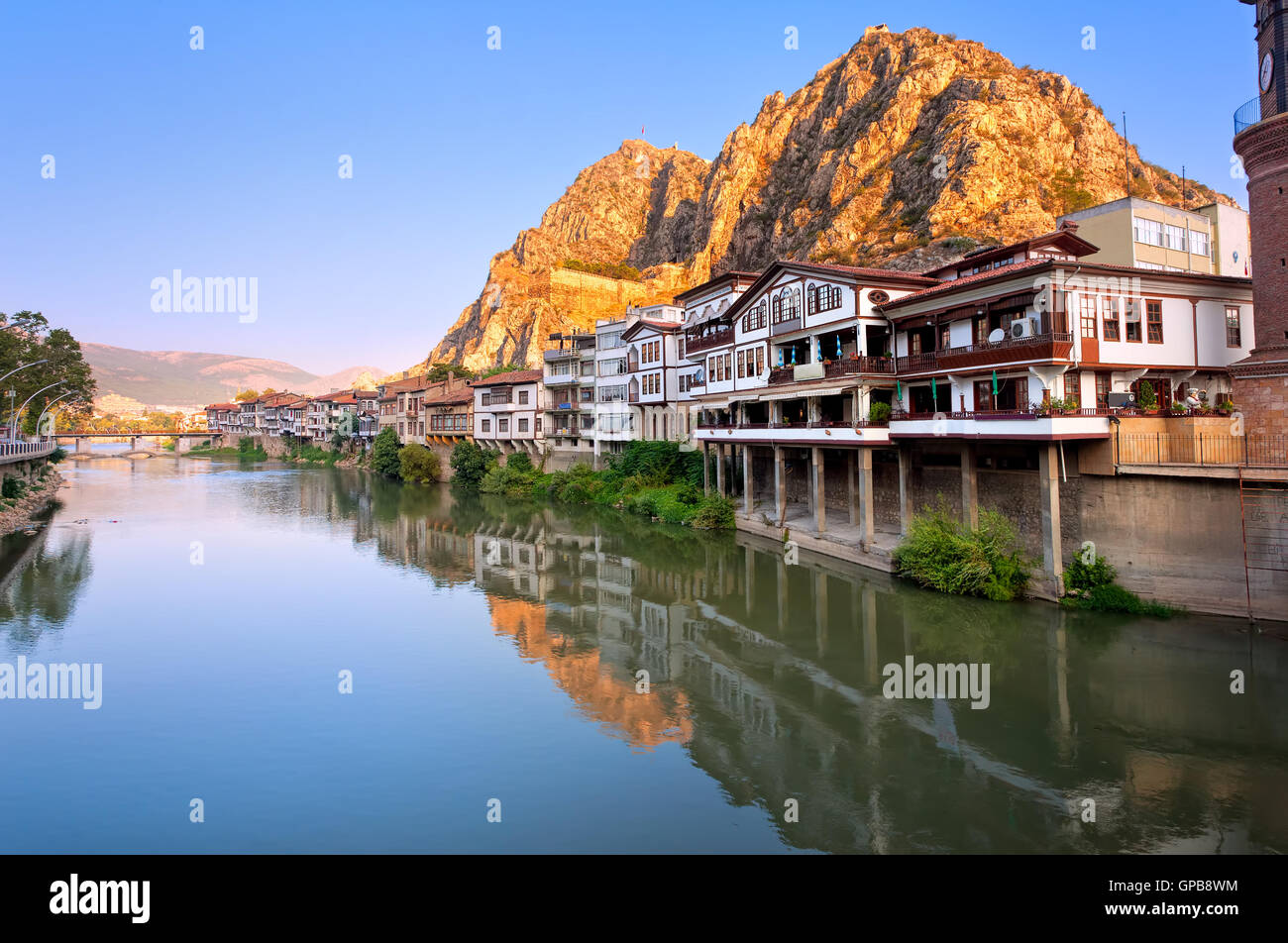 Traditional ottoman half timbered houses in Amasya, Turkey Stock Photo