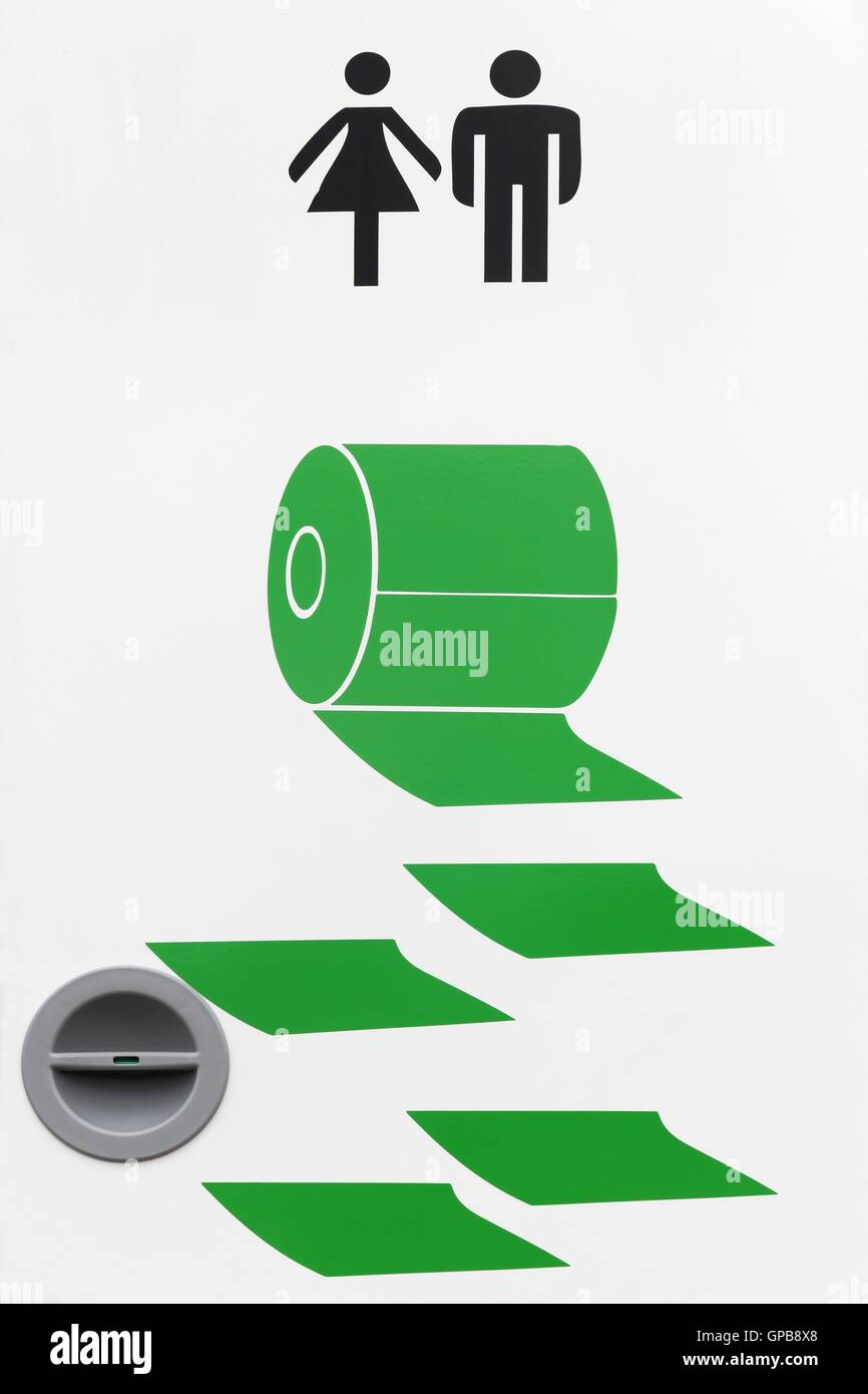 Sign of toilet with toilet paper Stock Photo