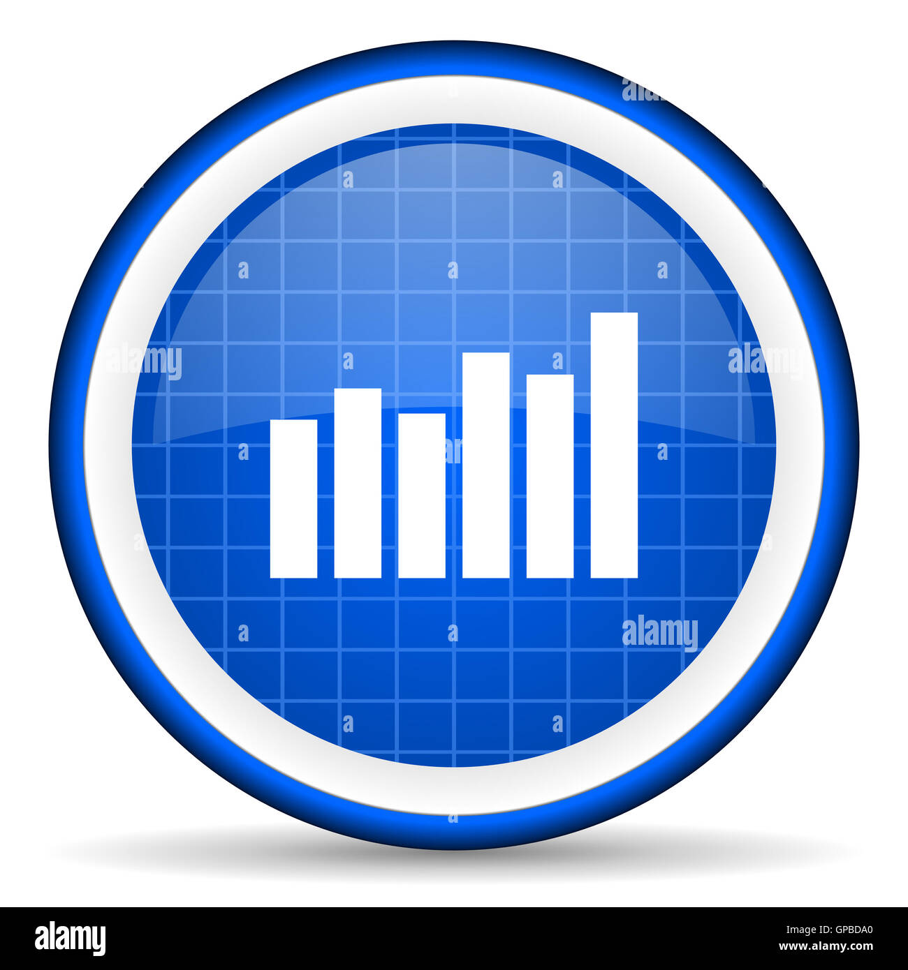 bar graph blue glossy icon on white background Stock Photo