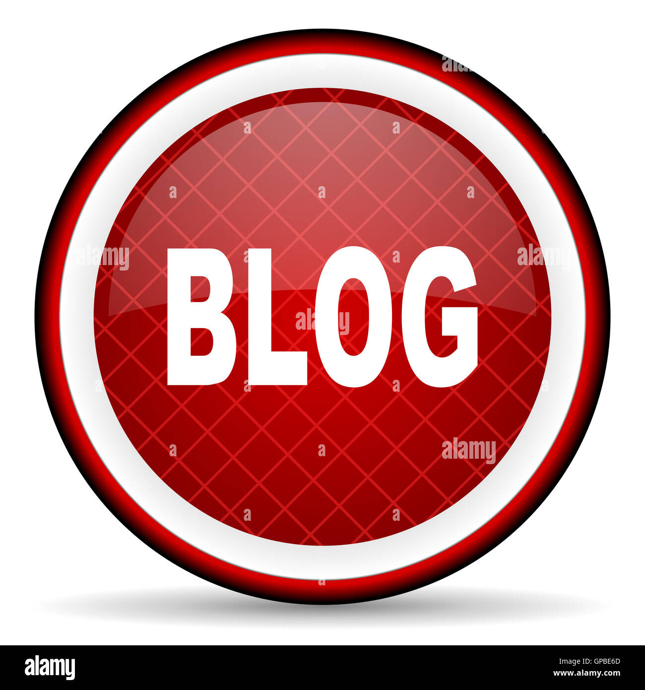 blog red glossy icon on white background Stock Photo - Alamy