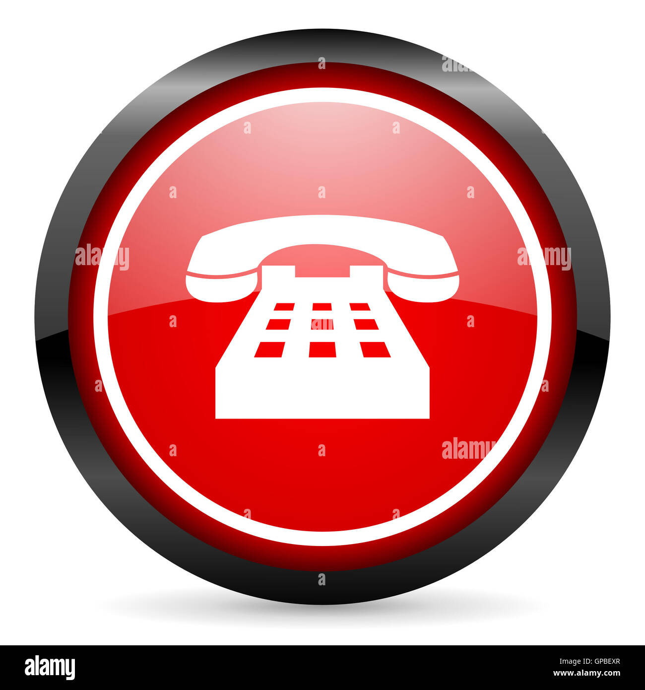 telephone round red glossy icon on white background Stock Photo - Alamy