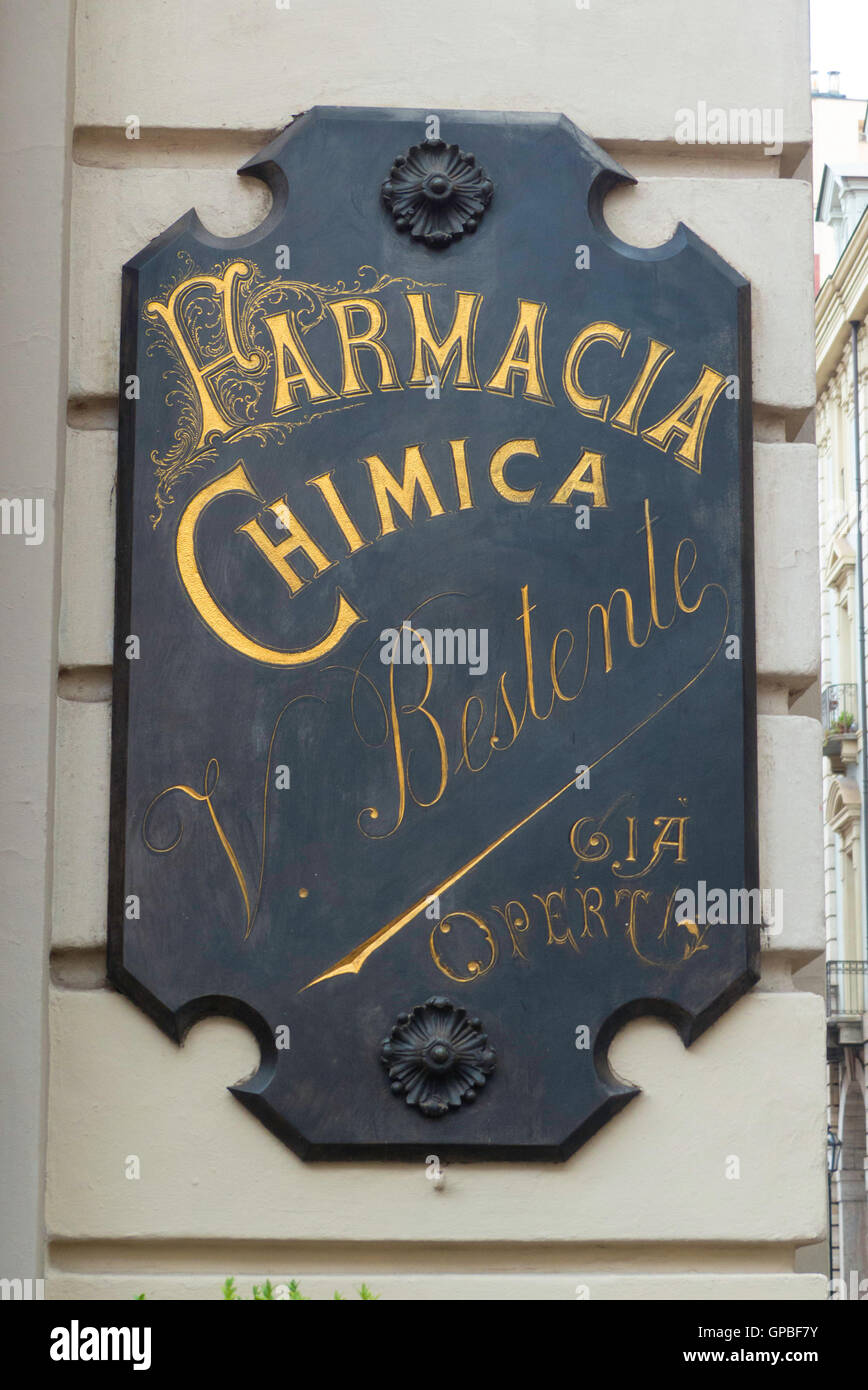 store sign in Lisbon,Portugal old time script and gold leaf Stock Photo