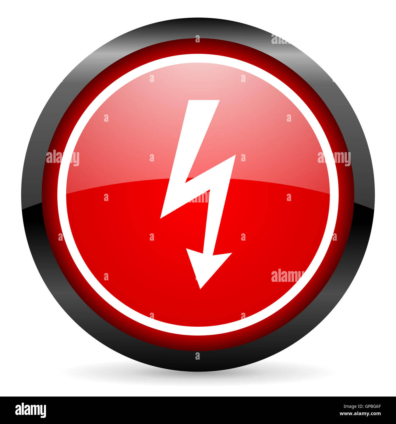 lightning round red glossy icon on white background Stock Photo - Alamy