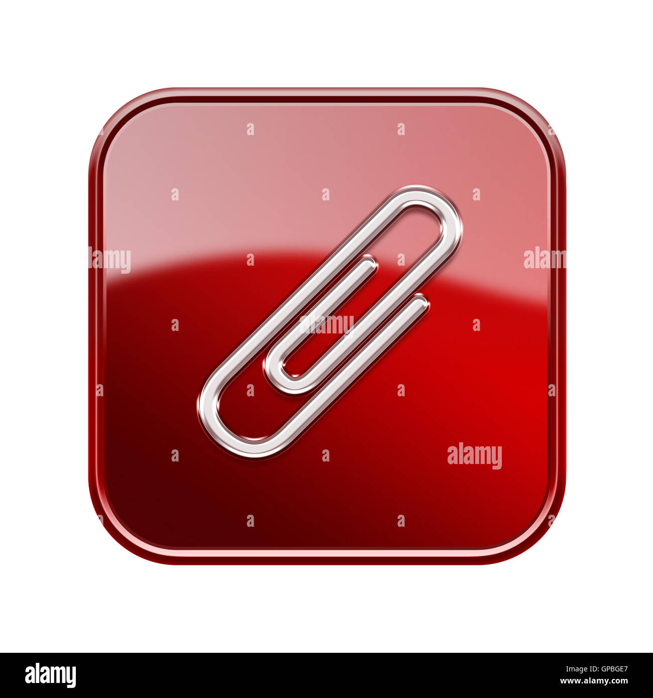 Paper clip icon glossy red, isolated on white background Stock Photo