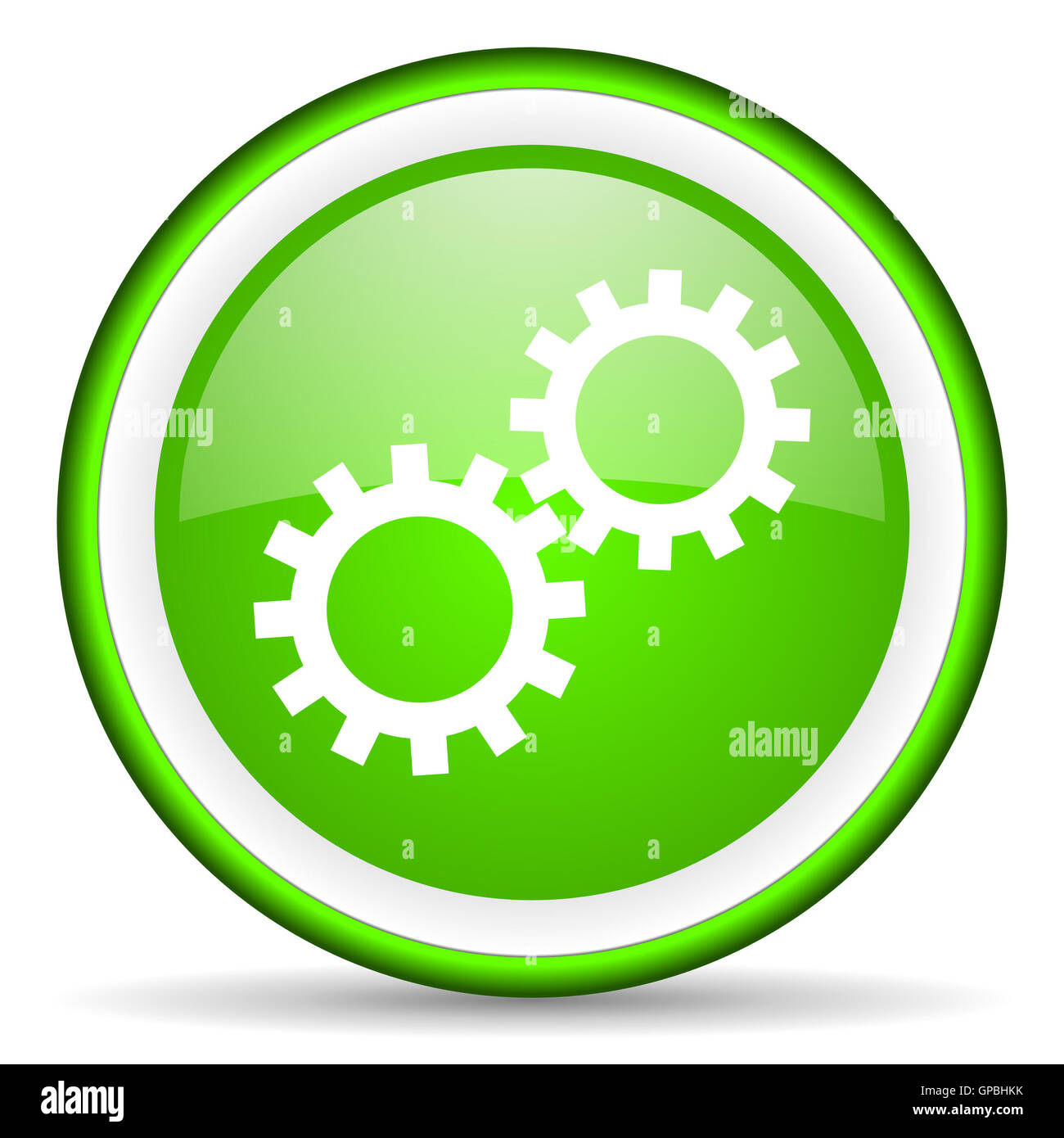 gears green glossy icon on white background Stock Photo - Alamy