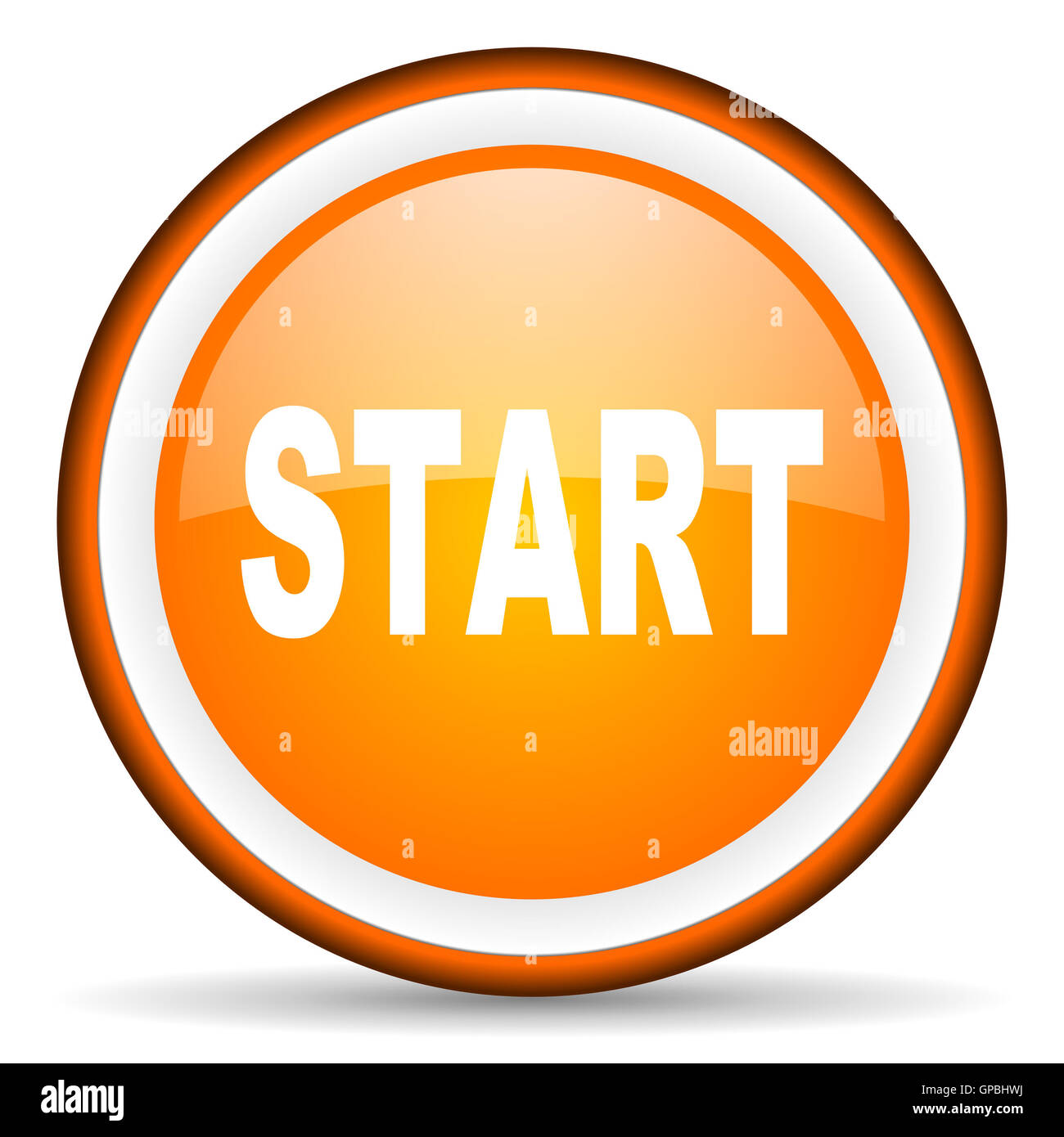 start orange glossy circle icon on white background Stock Photo - Alamy