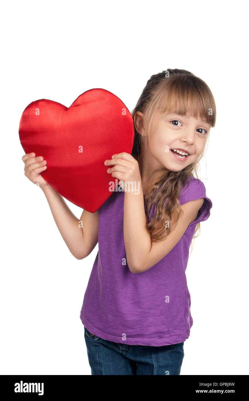 Little girl with red heart Stock Photo Alamy