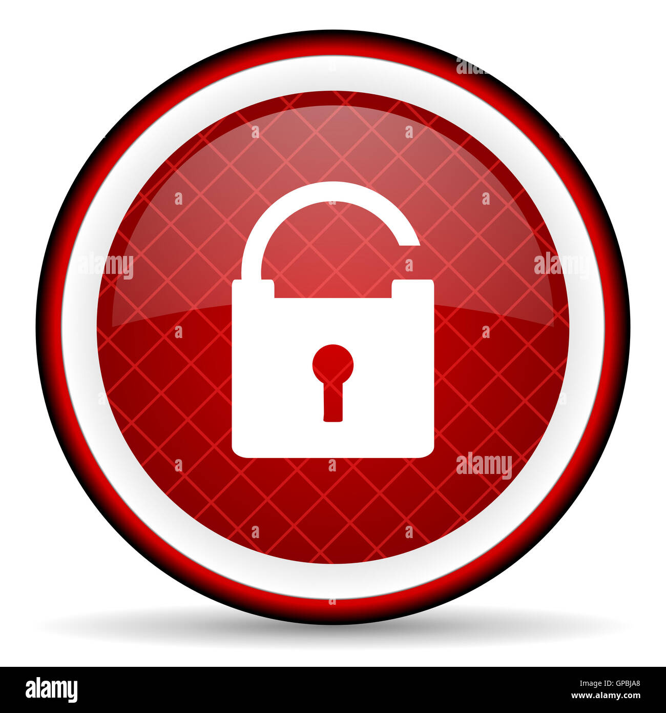 padlock red glossy icon on white background Stock Photo