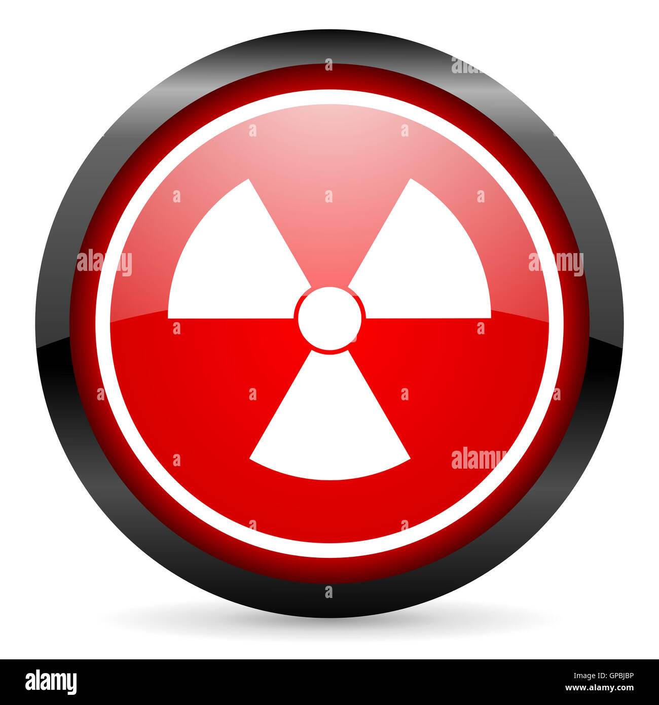 radiation round red glossy icon on white background Stock Photo - Alamy