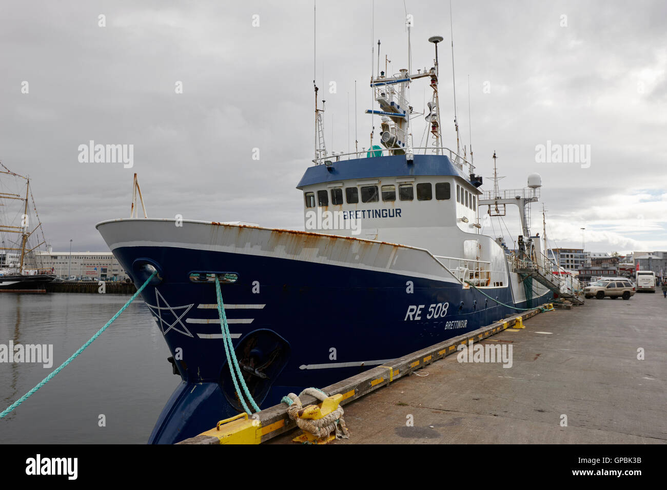trawler brettingur berthed in reykjavik harbour Iceland Stock Photo